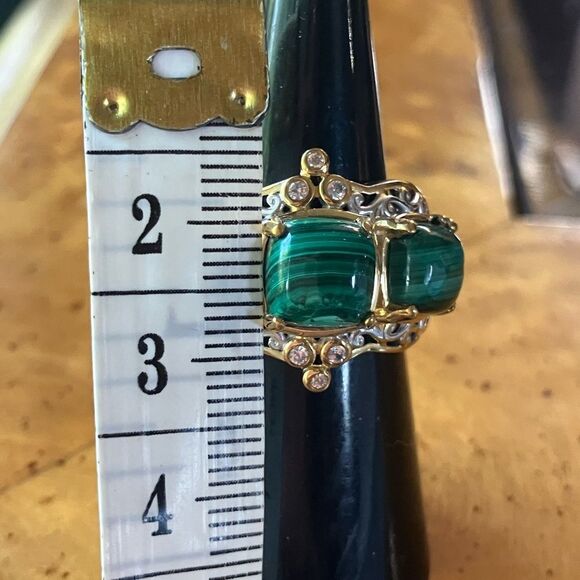 Natural Malachite Sterling Silver Ring Size 6 - Picture 7 of 9